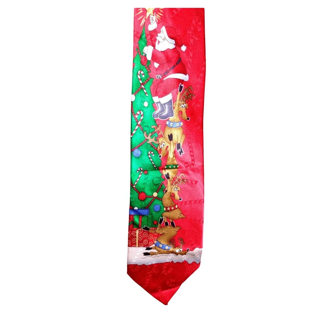 Yule Tie Greetings Christmas Tree Santa Reindeer Holiday Necktie - Picture 1 of 7